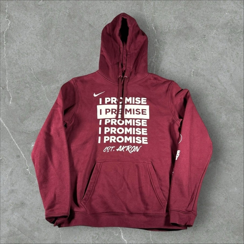 Nike Hoodie Mens Medium Maroon I Promise Akron Graphic Fleece  LeBron Basketball